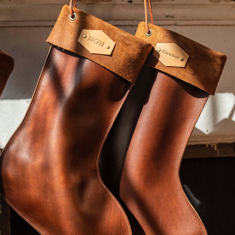Christmas Decor-Personalized Fine Leather Christmas Stocking-Fireplace Stocking-Mantel Decor