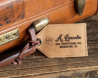 Personalized Full Grain Leather Luggage Tag- The Traveler