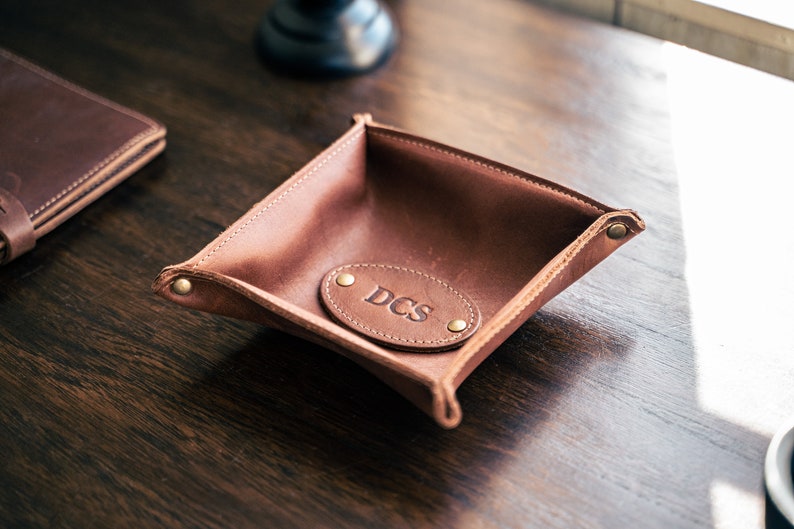 Personalized Groomsmen Gift Fine Leather Desk Caddy Best Man Gift Desk Valet Christmas Gift Gifts for Him The Monticello image 1