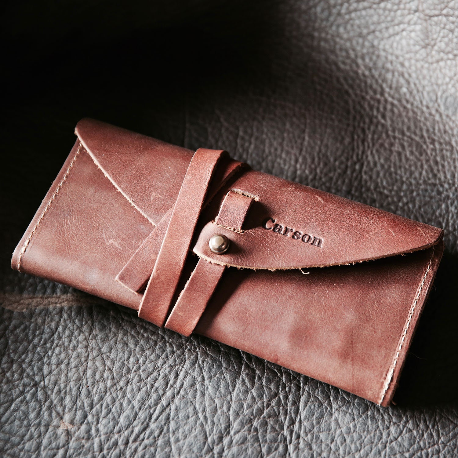 personalized leather clutch