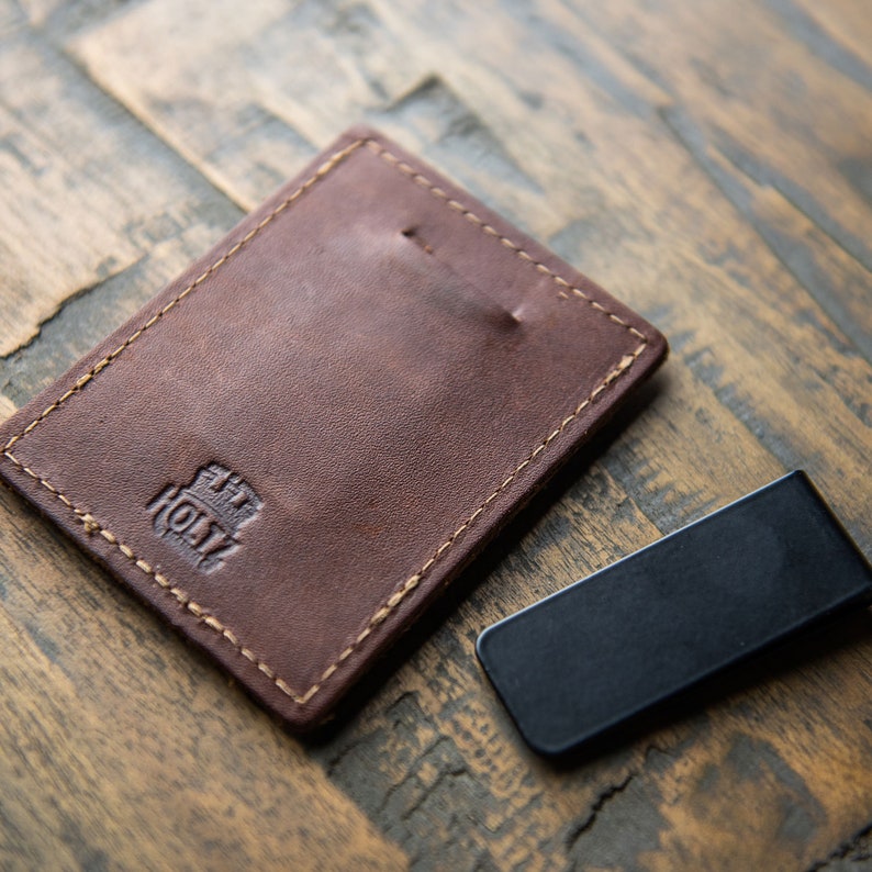 Christmas Gift Minimalist Wallet with Money Clip-Slim Credit Card Holder Full Grain Leather Wallet-Groomsmen Gift-Gifts for HimThe Trey image 6