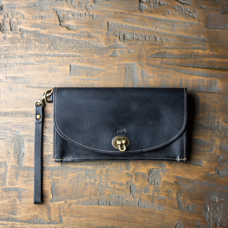 Personalized Full Grain Leather Clutch Purse Handbag Wallet- The Betty Jean w/ Insert bild 7