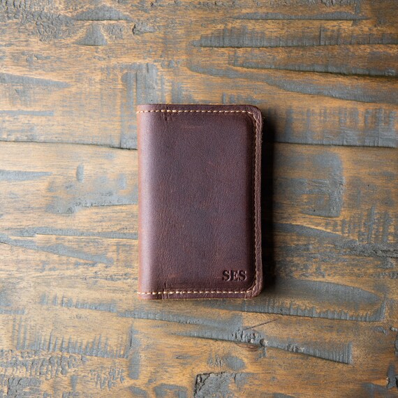 Personalized Leather Vertical Wallet Gift / Brown Leather Card 