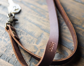 Personalized Fine Leather Lanyard-Custom Keychain-Teacher Lanyard w/ Engraved Monogram-Key Ring Necklace-Gift for Him-The Producer