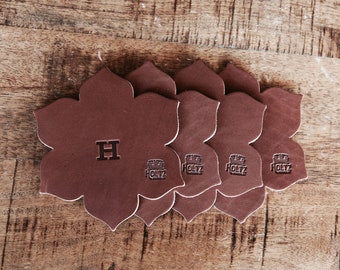 Personalized Gift Leather Coasters with Monogram-The Magnolia-Set of 4 Coasters