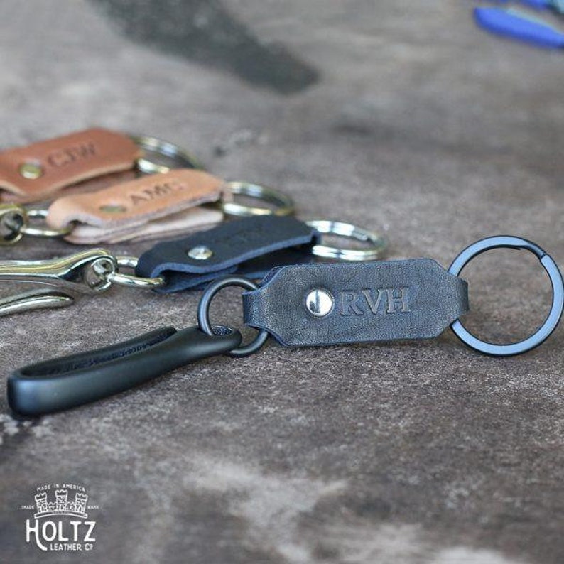 Personalized Fine Leather Keychain Fish Hook Key Ring Holder Etsy