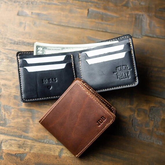 Personalized Blue Western Genuine Leather Mens Bi-fold Wallet Personalized Blue Western Genuine Leather Mens Bi-fold Wallet