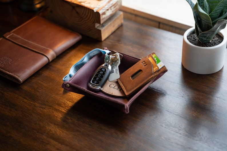 Personalized Groomsmen Gift Fine Leather Desk Caddy Best Man Gift Desk Valet Christmas Gift Gifts for Him The Monticello image 3