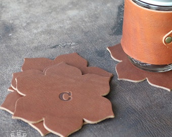 Personalized Gift Leather Coasters with Monogram-The Magnolia-Set of 4 Coasters