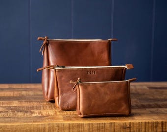 Personalized Full Grain Leather Make Up Bag-The Audrey