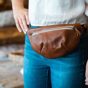 Leather Fanny Pack Mother's Day Gift for Her Full Grain Leather Zipper Pouch with Adjustable Strap Crossbody Bag The Sage Brown