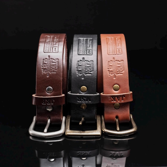 Personalized Mens Leather Belt Gifts-Monogram-Custom Made Chestnut Full  Grain-Casual Belt-Groomsmen Best Man-Gift for Him