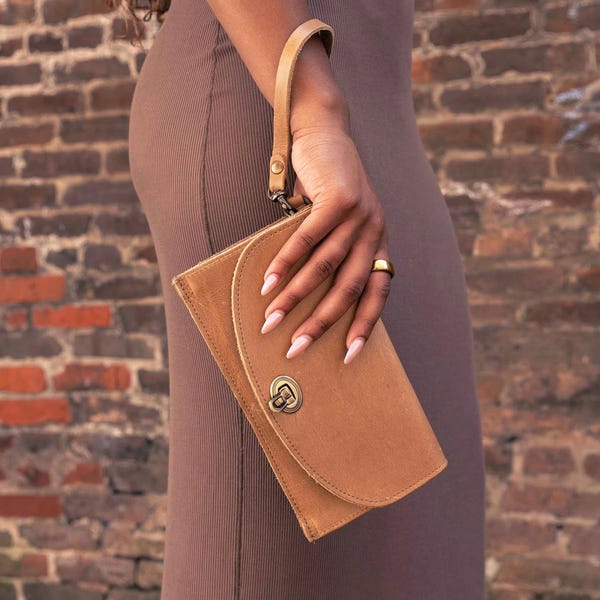 Personalized Full Grain Leather Clutch Purse Handbag Wallet - The Betty Jean