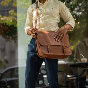 Personalized Leather Gift for Him-Messenger Bag-Shoulder Crossbody-Handmade Full Grain Leather Briefcase and Backpack Combo-No. 1860 EXPRESS image 2