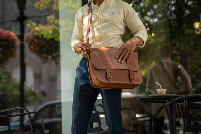 Personalized Leather Gift for Him-Messenger Bag-Shoulder Crossbody-Handmade Full Grain Leather Briefcase and Backpack Combo-No. 1860 EXPRESS image 2