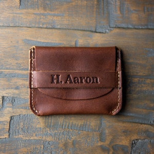 Christmas Gift-Stocking Stuffer-Minimalist Wallet Personalized Leather Front Pocket Wallet No. 3 Babe Unique Handmade Groomsmen Gifts Brown