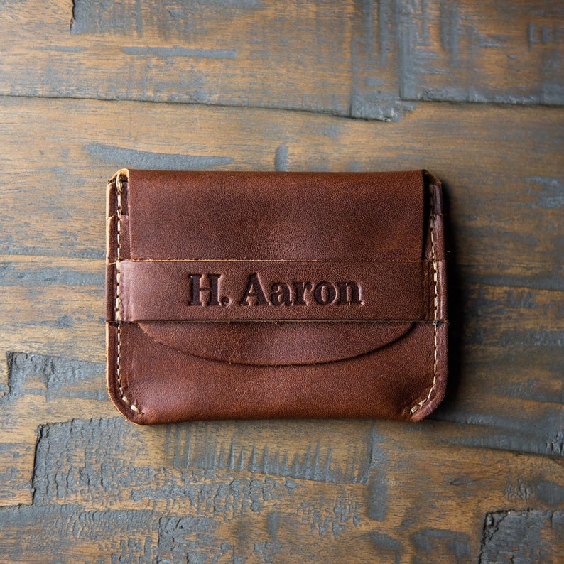 Christmas Gift-Stocking Stuffer-Minimalist Wallet Personalized Leather Front Pocket Wallet No. 3 Babe Unique Handmade Groomsmen Gifts Brown