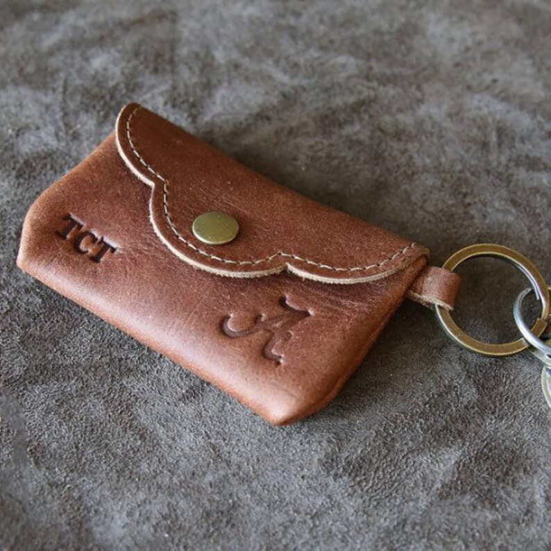 Personalized Leather Keychain Walletbrownofficially Licensed Etsy