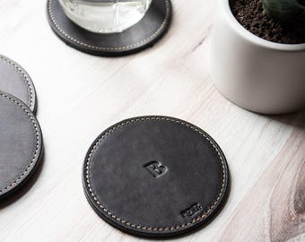 Personalized Full Grain Leather Coasters Set of 4 - The Farm House