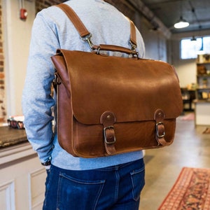 Personalized Leather Gift for Him-Messenger Bag-Shoulder Crossbody-Handmade Full Grain Leather Briefcase and Backpack Combo-No. 1860 EXPRESS image 10