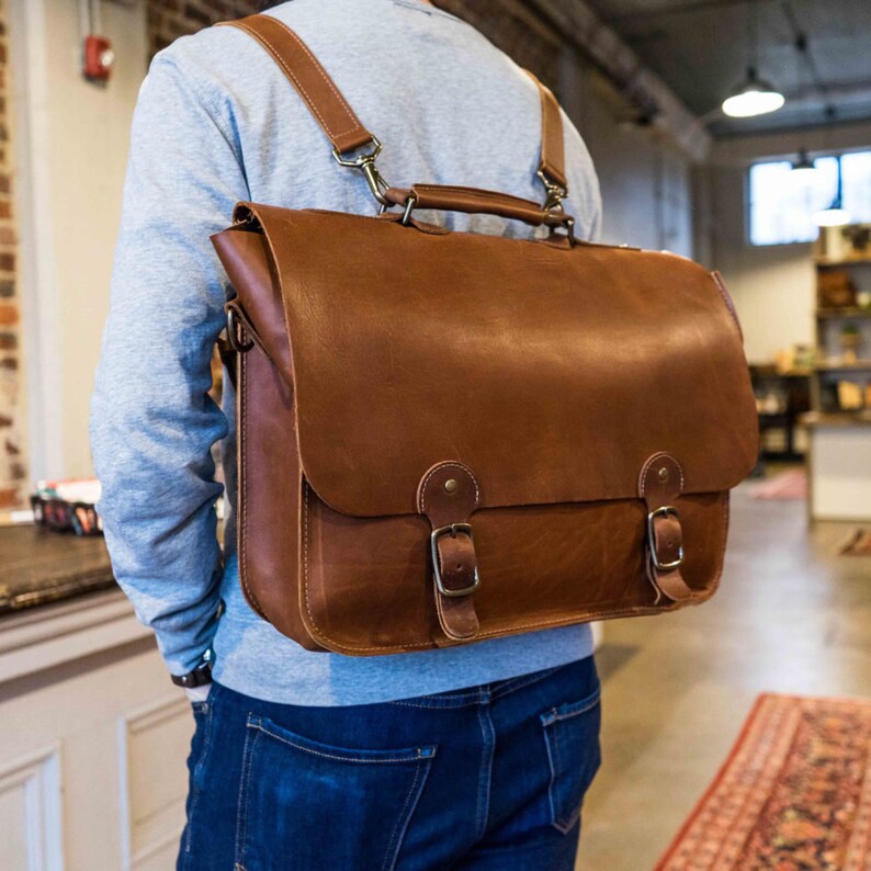 Personalized Leather Gift for Him-Messenger Bag-Shoulder Crossbody-Handmade Full Grain Leather Briefcase and Backpack Combo-No. 1860 EXPRESS image 10