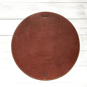 Personalized Leather Placemat Table Setting Kitchen Decor-Leather Accessories-Circle Full Grain Leather Placemat Gift for Him or Her