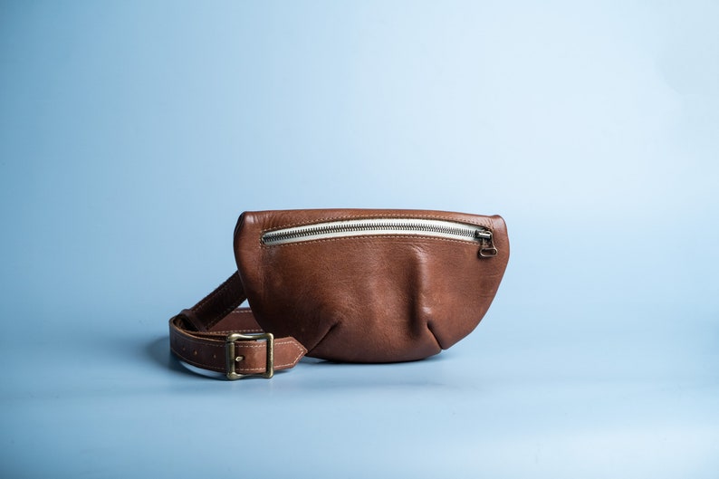 Leather Fanny Pack Mother's Day Gift for Her Full Grain Leather Zipper Pouch with Adjustable Strap Crossbody Bag The Sage image 8