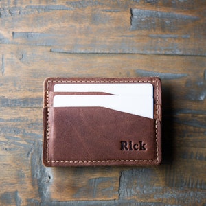 Regalos para él: Billetera minimalista de cuero con bolsillo frontal y clip para billetes, tarjetero de cuero de plena flor, regalo para padrinos de boda, Levi, regalo para el Día del Padre.