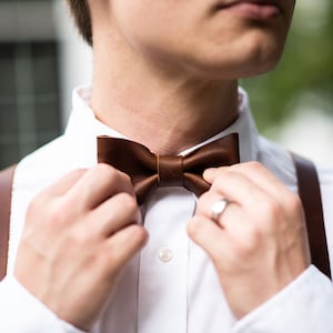 Gift for Him-Fine Leather Bow Tie-Rustic Wedding Mens Accessories-Unique Handmade Neck Tie-The Baker
