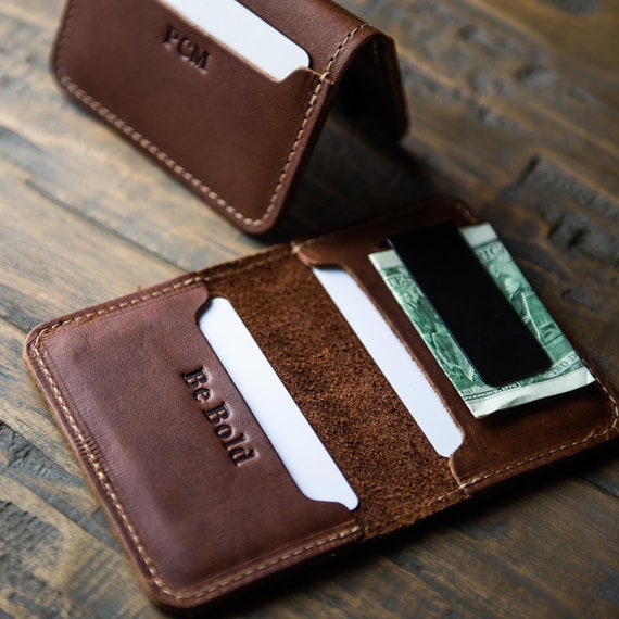 Men's Leather Slim Wallet, Bifold Wallet with Money Clip