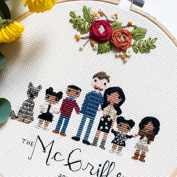 Custom Family Stitch Portrait | Cotton Anniversary | Wedding Anniversary | House Warming Gift | Christmas | Family Gift