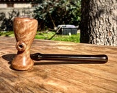 Hand turned curly crepe myrtle, African Ebony, and bird s eye maple smoking pipe