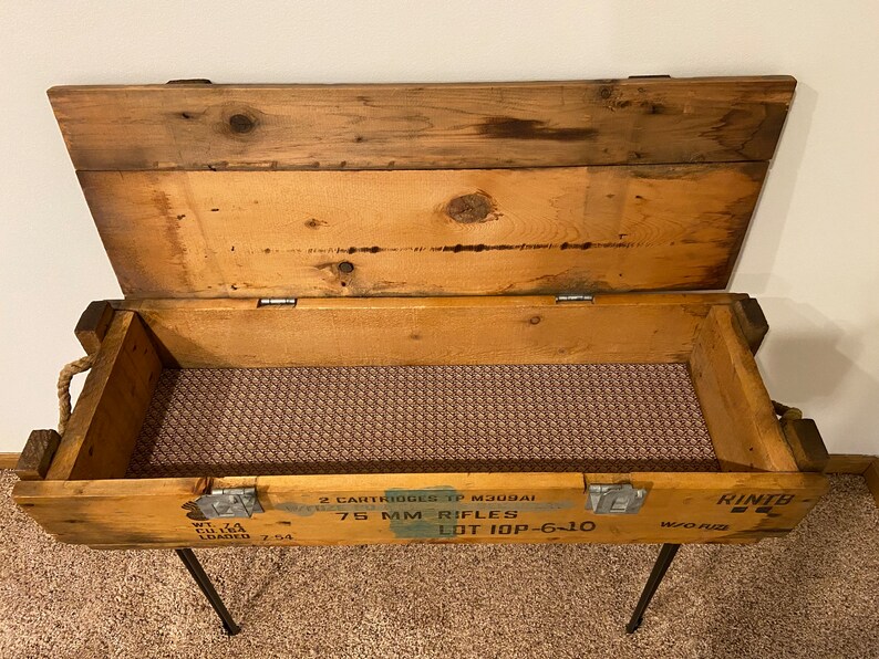 Antique Wooden Ammo Box With Hinged Lid on Hairpin Legs Etsy