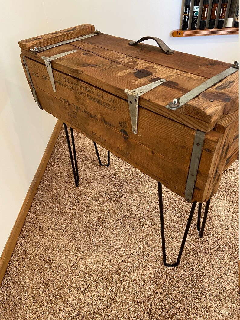 Antique Wooden Ammo Box With Hinged Lid on Hairpin Legs Etsy