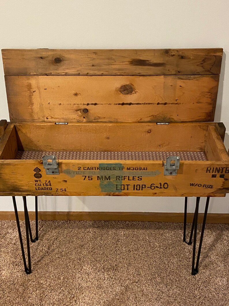 Antique Wooden Ammo Box With Hinged Lid on Hairpin Legs Etsy