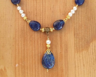 Lapis, Pearl and Gold Necklace