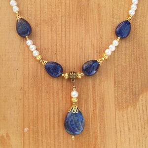 Lapis, Pearl and Gold Necklace