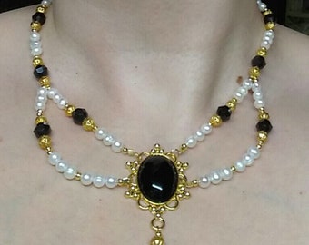 Onyx Crystal and Pearl Necklace