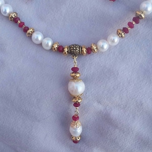 Ruby and Pearl necklace & earrings set