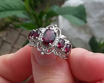 Granat, Sterling Multi Stein Ring Größe 7 bis 12