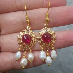 Ruby and Pearl Earrings
