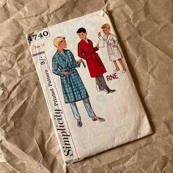 VINTAGE SIMPLICITY 50 s 60 s Boy s Dressing Gown Robe Sewing Pattern 4740 Age 12 Chest 30 Etsy