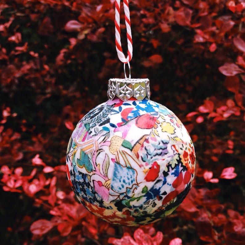 Liberty patchwork print glass Christmas baubles multi Etsy
