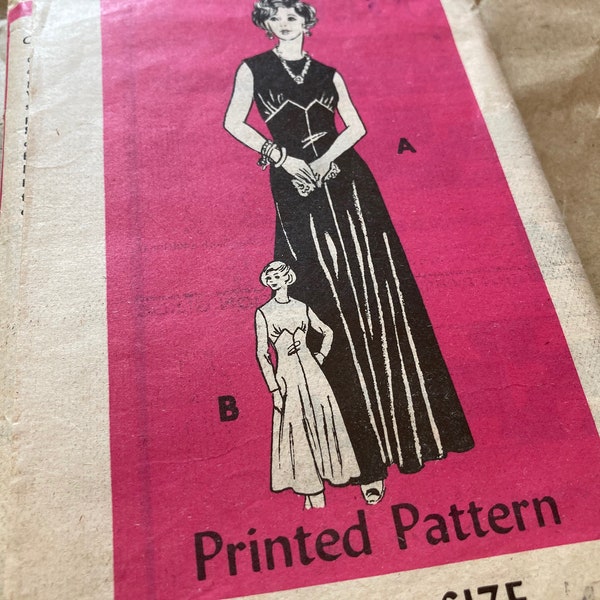 VINTAGE 50's Evening Dress with Unusual Bust Detailing in 2 Styles Sewing Pattern #4955 US Size 42 UNCUT