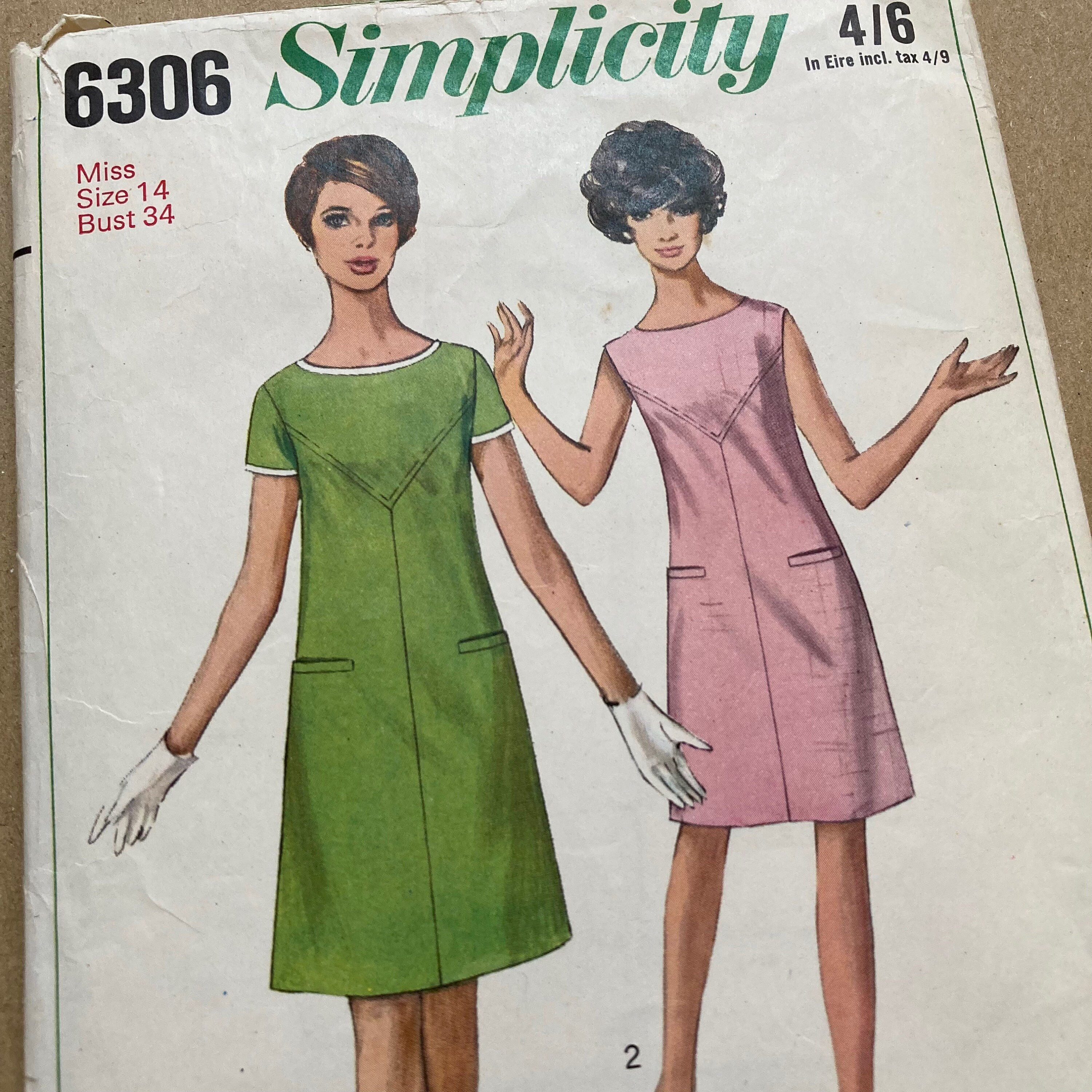simplicity a line dress Vintage 60s A-line Sewing Pattern #6306 - Bust 34