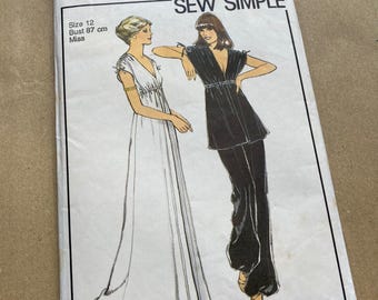 Patrón de costura para vestido largo de los años 70: pantalones bombachos, blusa tipo túnica - Talla 12