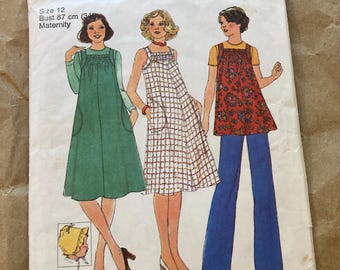 Patrón de costura para vestido de maternidad Simplicity 8039 de los años 70 (talla 12)