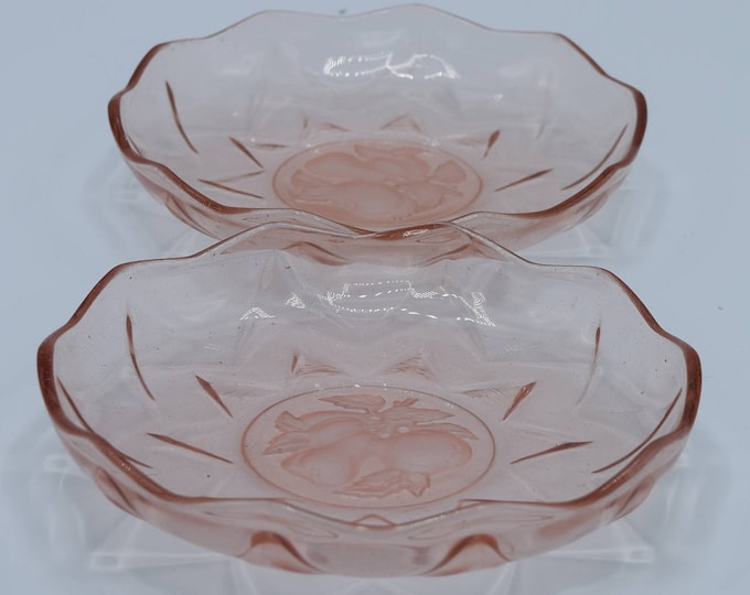Pink Depression Glass Fruit Bowls Set of 2 Vintage Small Pink Glass