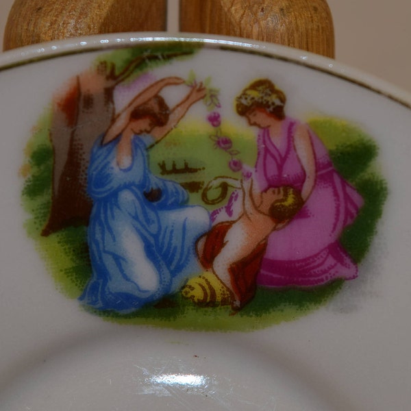 Greek Mini Saucer Vintage Roman Plate Made in Japan Maiden Scene Ancient Rome Grecian Ladies Roman Outdoor Scene Mythological NeoClassical