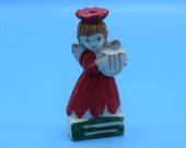 Angel Taper Candle Holder Vintage Porcelain Painted Angel Playing Harp Skinny Candle Holder Christmas Angel Figurine Christmas Decor
